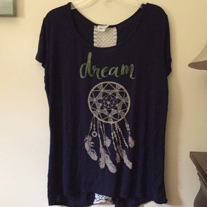navy blue T-shirt with crochet see-through
